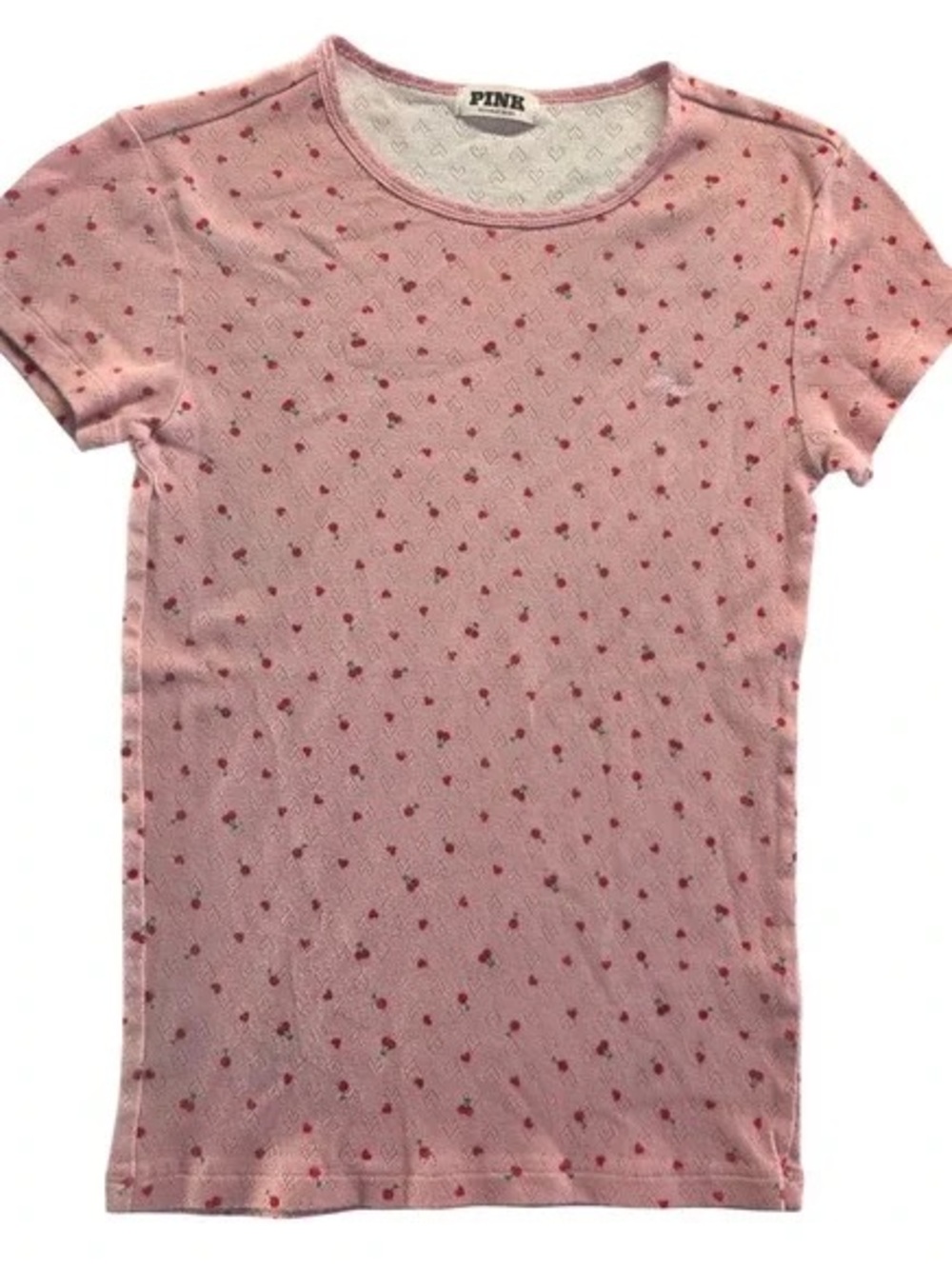 PINK Victoria's Secret Light Pink Short Sleeve Tee with Red Heart Print